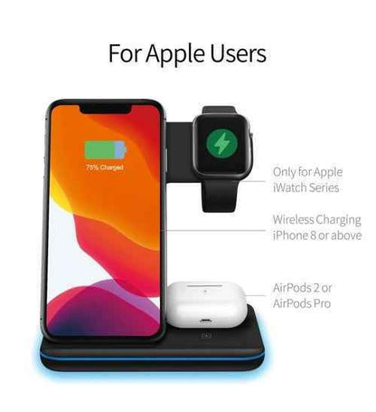 Ninja 15W Fast Wireless Charging Station - 3 in 1 Mobile Phone Charger