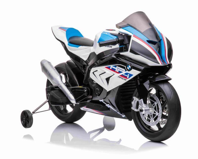 12V Blue BMW HP4 Kids' Super Motorcycle W/ EVA Rubber Wheels, Music & Lights
