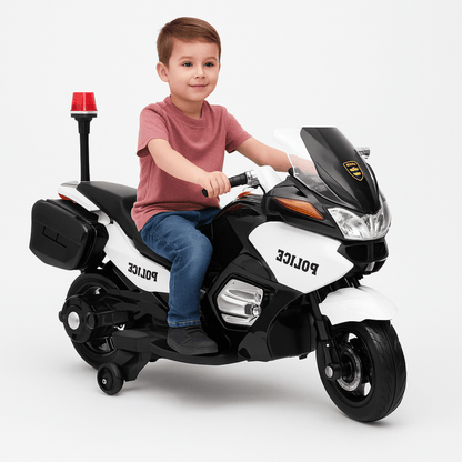 24V Police Officer Edition Kids' Motorcycle W/ Rubber Wheels, Emergency Siren, Lights & Music