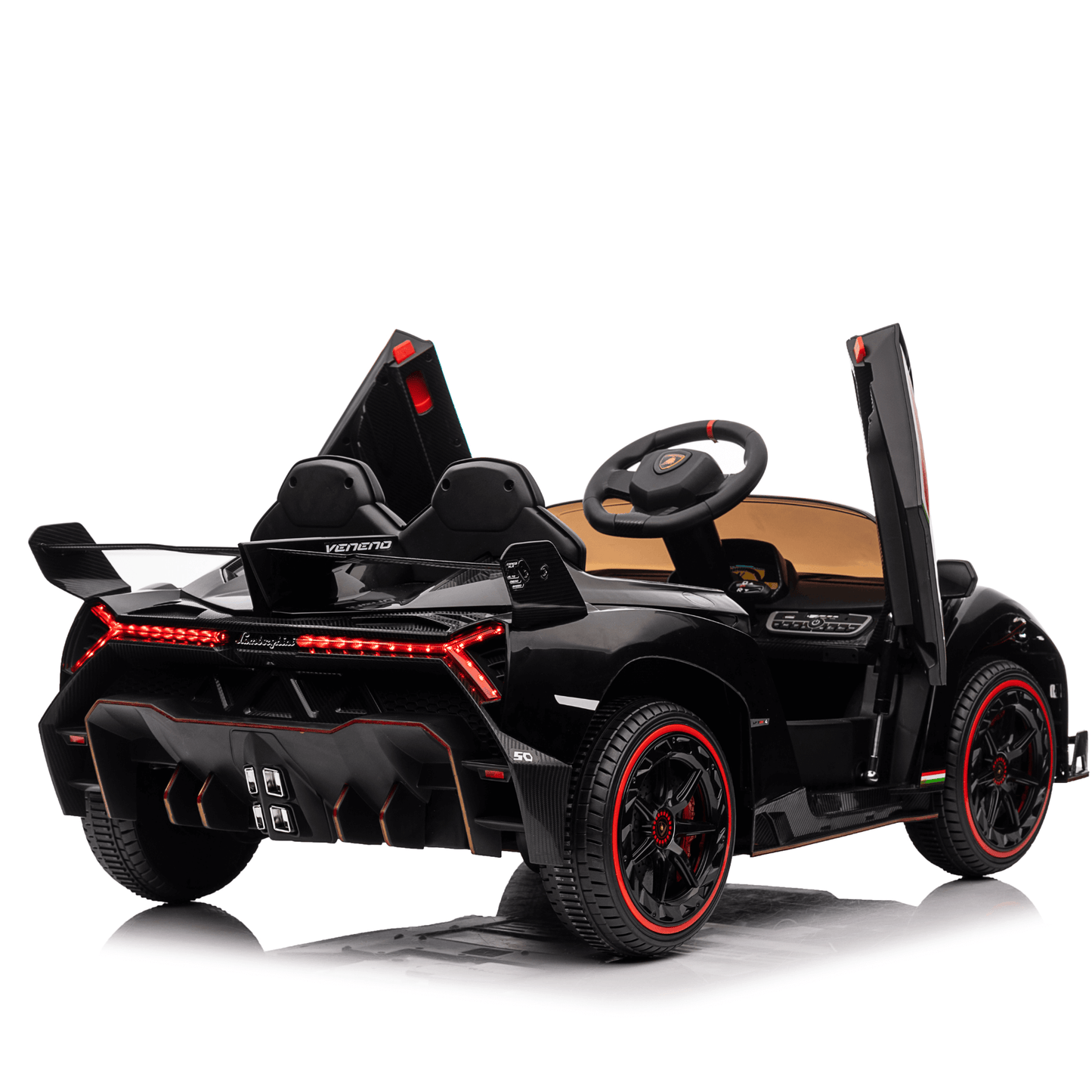 12V Black Lamborghini Veneno 4X4 Limited Edition Ride-on Car W/ EVA Rubber Wheels, Bluetooth & RC
