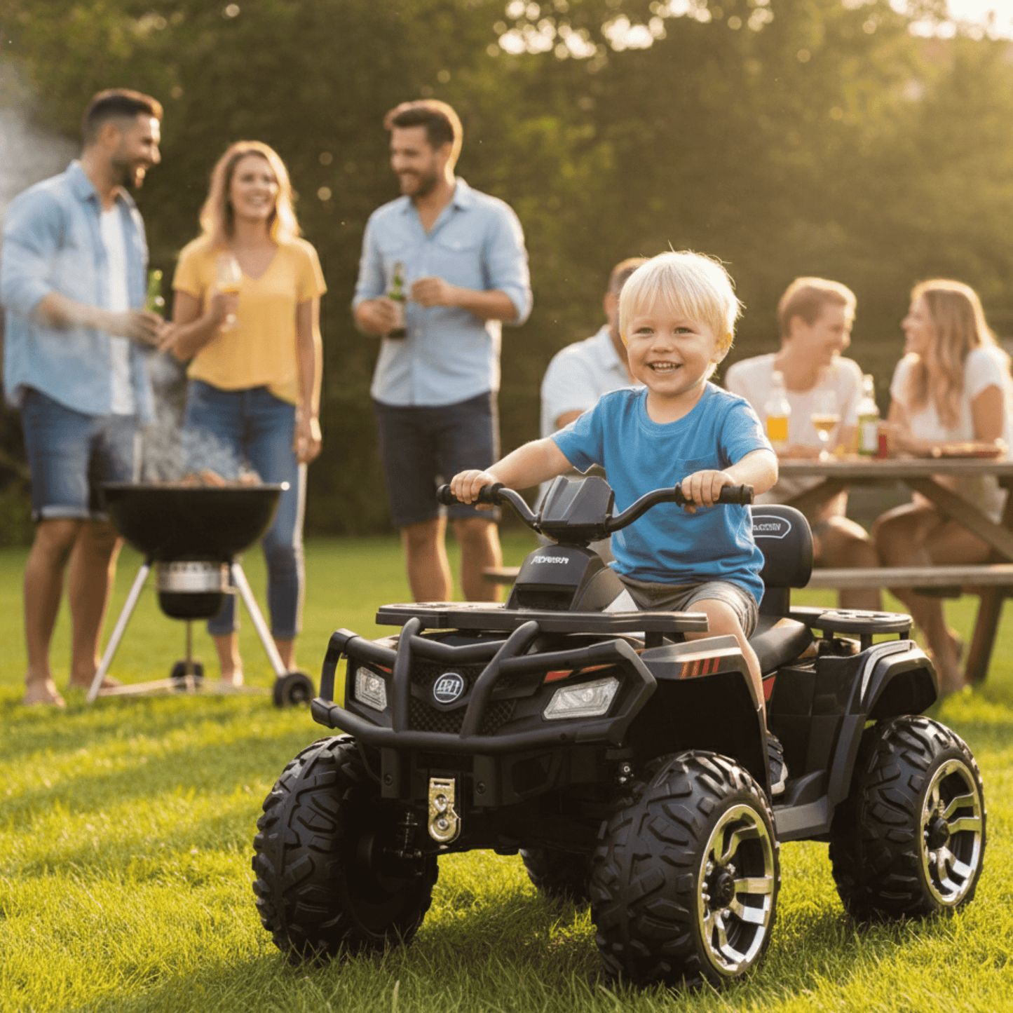 24V White Upgraded Titan Edition 4x4 Ride-On Quad ATV W/ EVA Rubber Wheels, Bluetooth Music & Lights