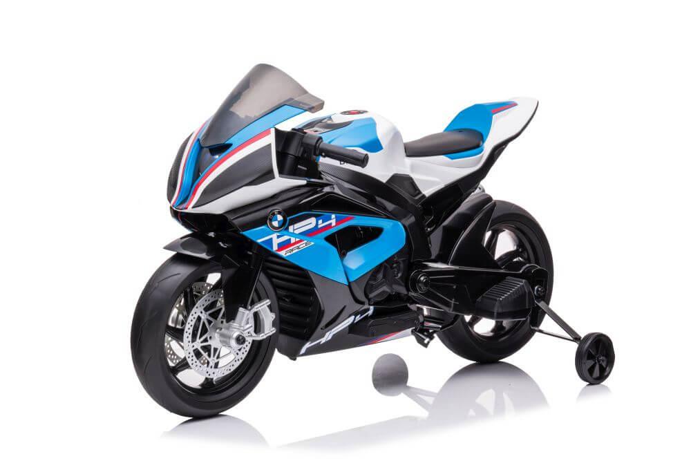 12V Blue BMW HP4 Kids' Super Motorcycle W/ EVA Rubber Wheels, Music & Lights