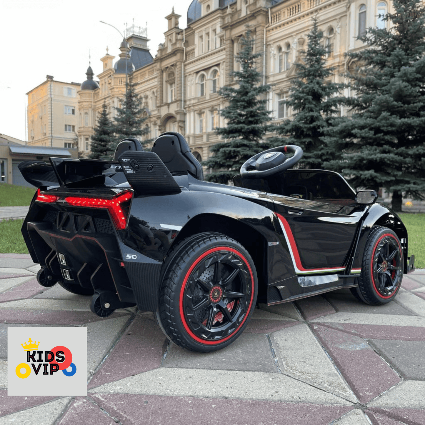 12V Black Lamborghini Veneno 4X4 Limited Edition Ride-on Car W/ EVA Rubber Wheels, Bluetooth & RC