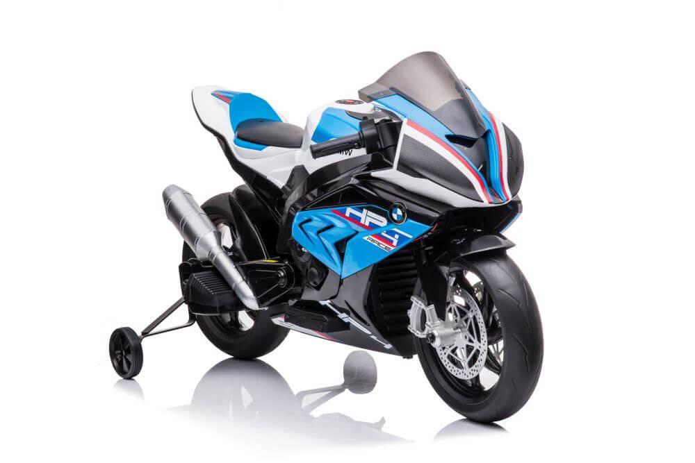 12V Blue BMW HP4 Kids' Super Motorcycle W/ EVA Rubber Wheels, Music & Lights