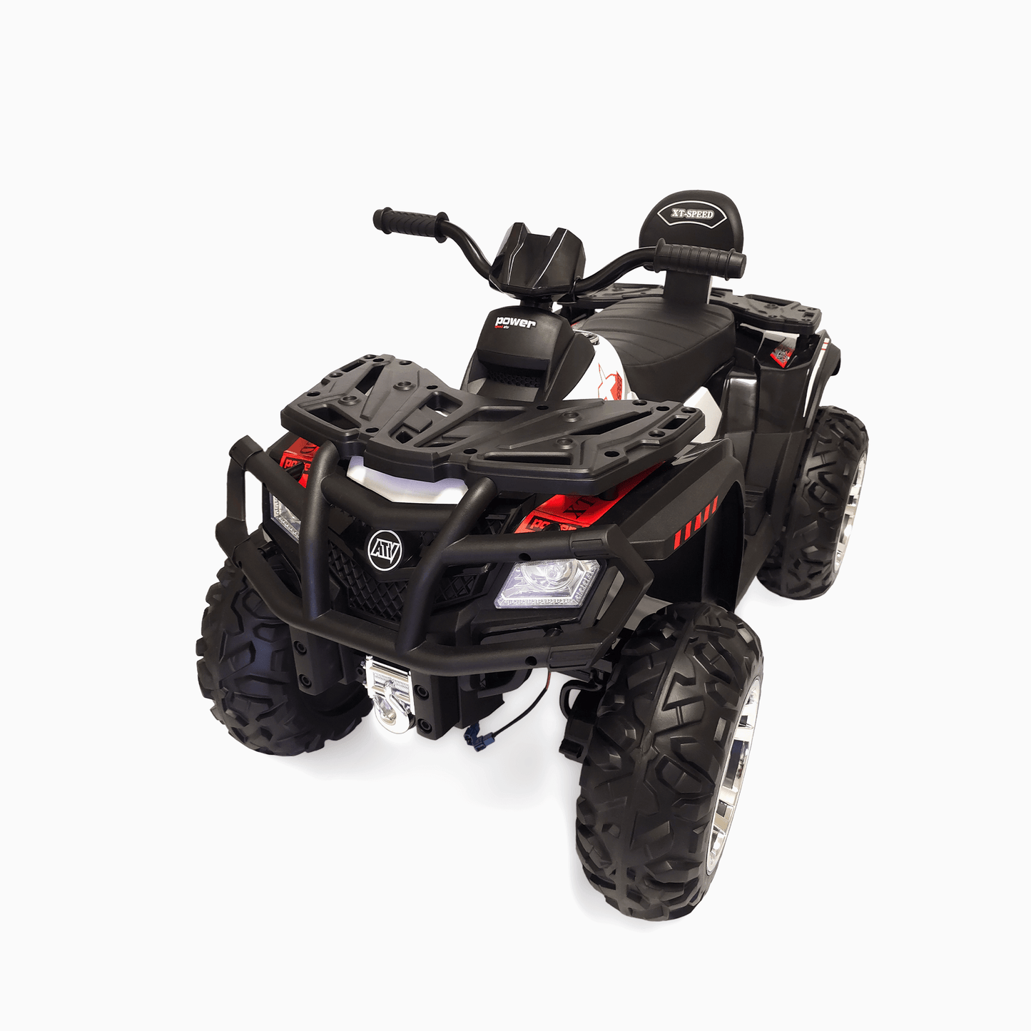 24V White Upgraded Titan Edition 4x4 Ride-On Quad ATV W/ EVA Rubber Wheels, Bluetooth Music & Lights