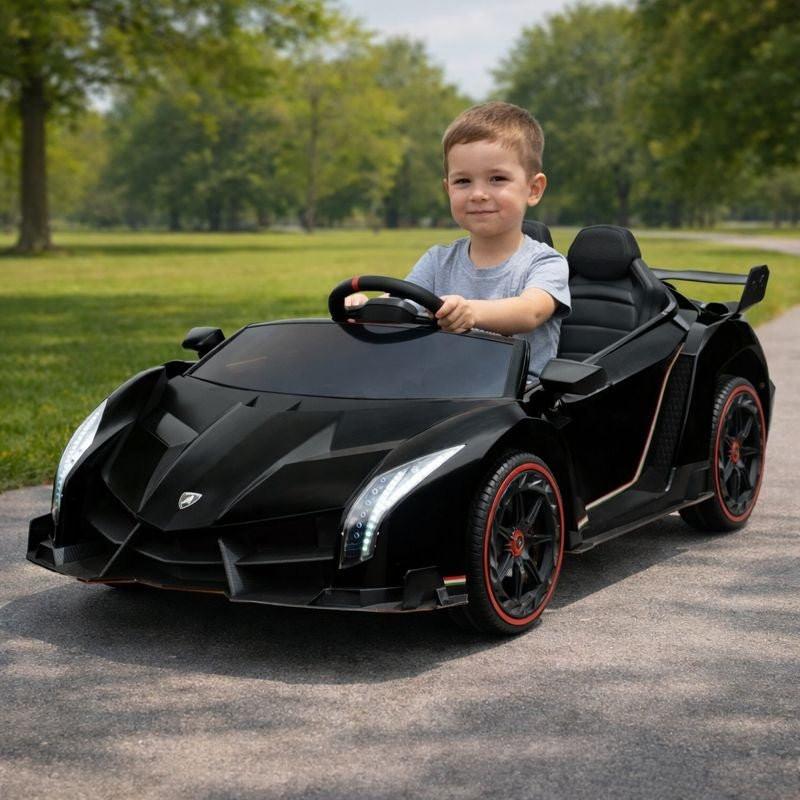 12V Black Lamborghini Veneno 4X4 Limited Edition Ride-on Car W/ EVA Rubber Wheels, Bluetooth & RC