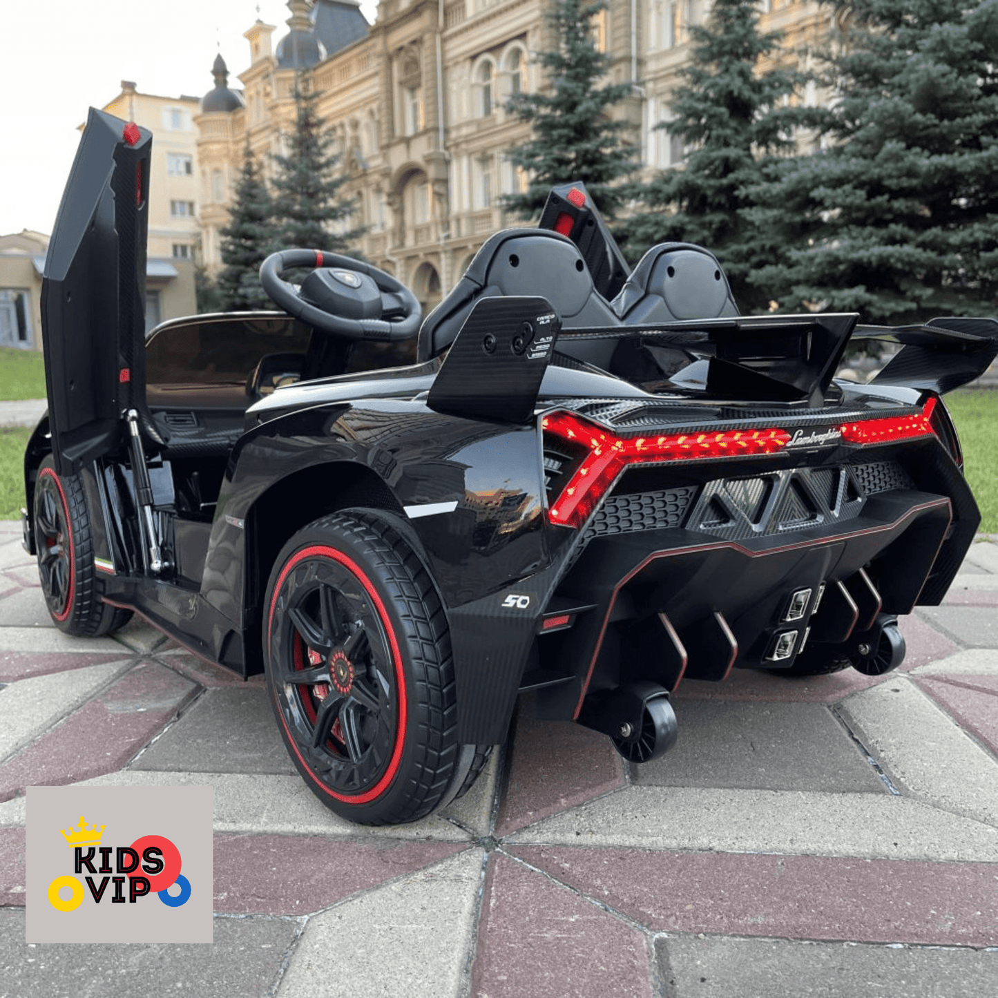12V Black Lamborghini Veneno 4X4 Limited Edition Ride-on Car W/ EVA Rubber Wheels, Bluetooth & RC