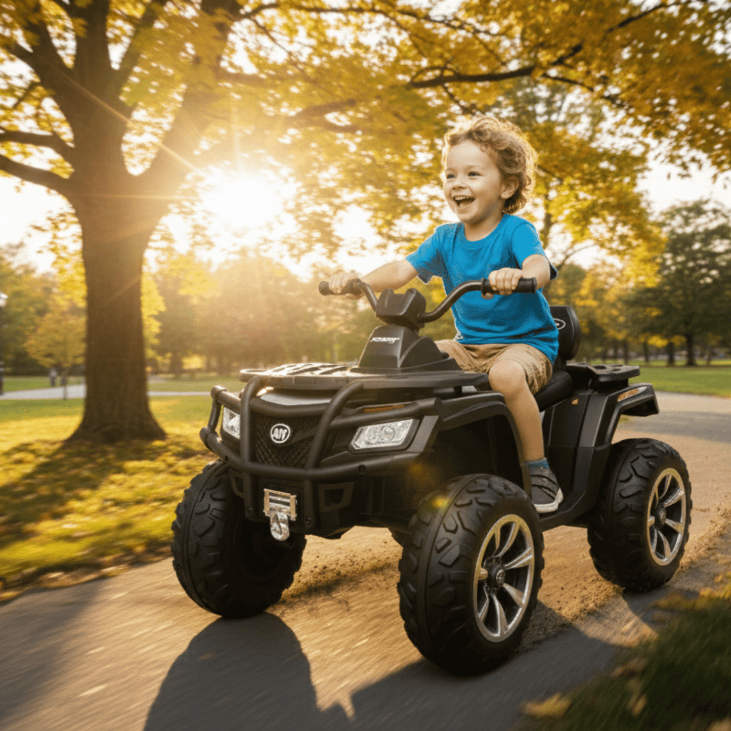 24V White Upgraded Titan Edition 4x4 Ride-On Quad ATV W/ EVA Rubber Wheels, Bluetooth Music & Lights