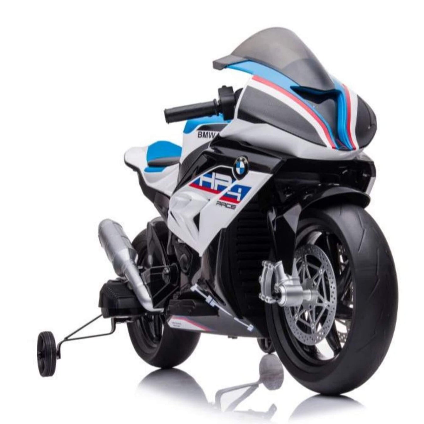 12V Blue BMW HP4 Kids' Super Motorcycle W/ EVA Rubber Wheels, Music & Lights