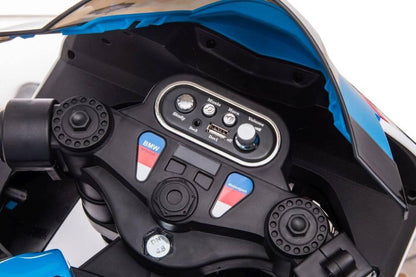 12V Blue BMW HP4 Kids' Super Motorcycle W/ EVA Rubber Wheels, Music & Lights