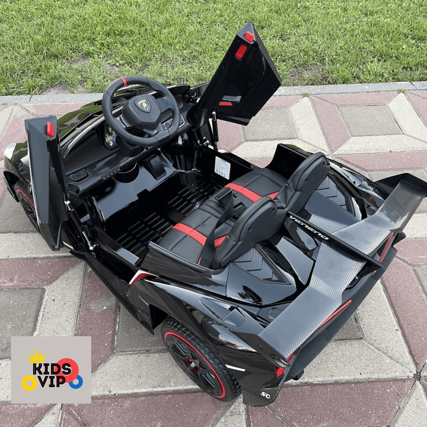 12V Black Lamborghini Veneno 4X4 Limited Edition Ride-on Car W/ EVA Rubber Wheels, Bluetooth & RC