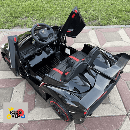 12V Black Lamborghini Veneno 4X4 Limited Edition Ride-on Car W/ EVA Rubber Wheels, Bluetooth & RC
