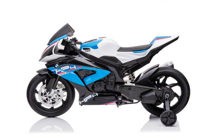 12V Blue BMW HP4 Kids' Super Motorcycle W/ EVA Rubber Wheels, Music & Lights