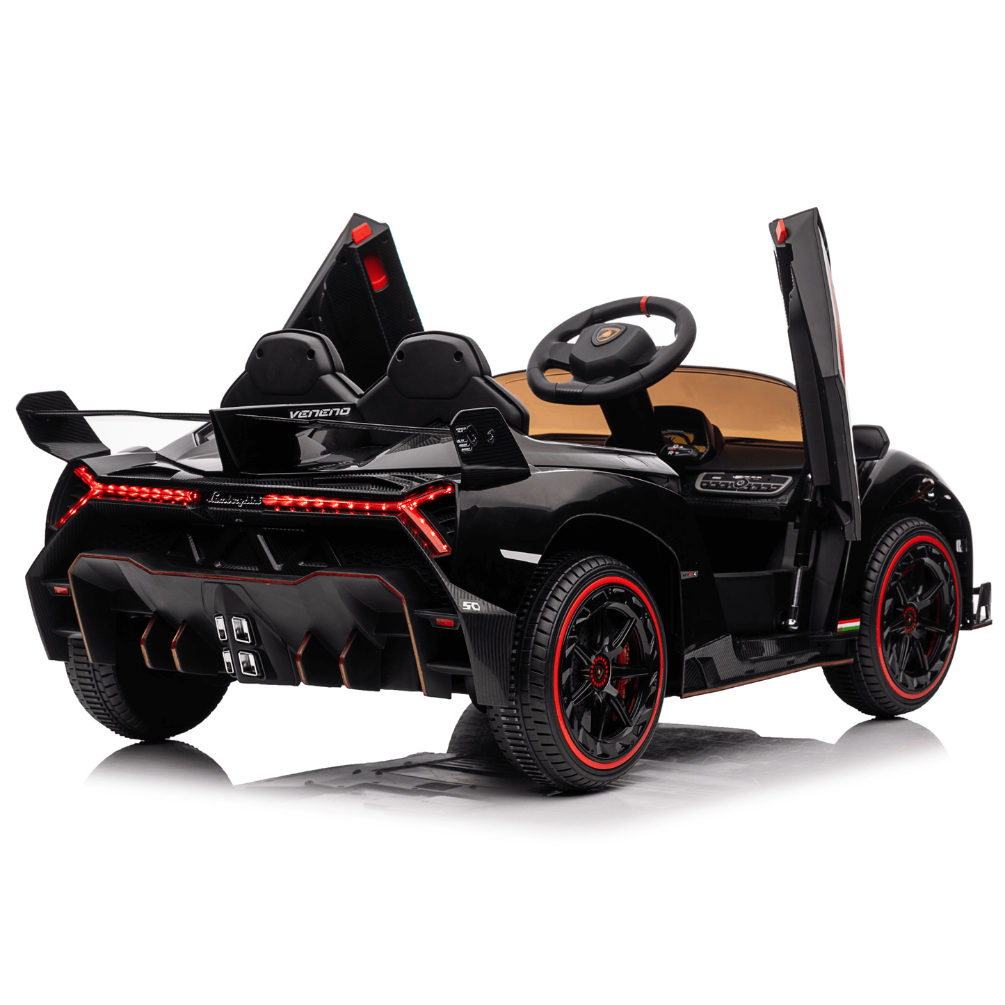 12V Black Lamborghini Veneno 4X4 Limited Edition Ride-on Car W/ EVA Rubber Wheels, Bluetooth & RC
