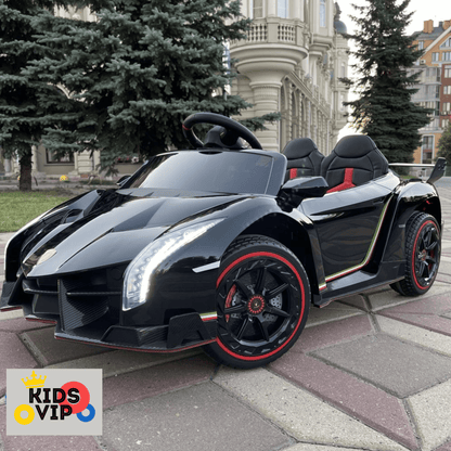 12V Black Lamborghini Veneno 4X4 Limited Edition Ride-on Car W/ EVA Rubber Wheels, Bluetooth & RC