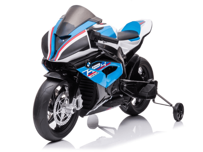 12V Blue BMW HP4 Kids' Super Motorcycle W/ EVA Rubber Wheels, Music & Lights
