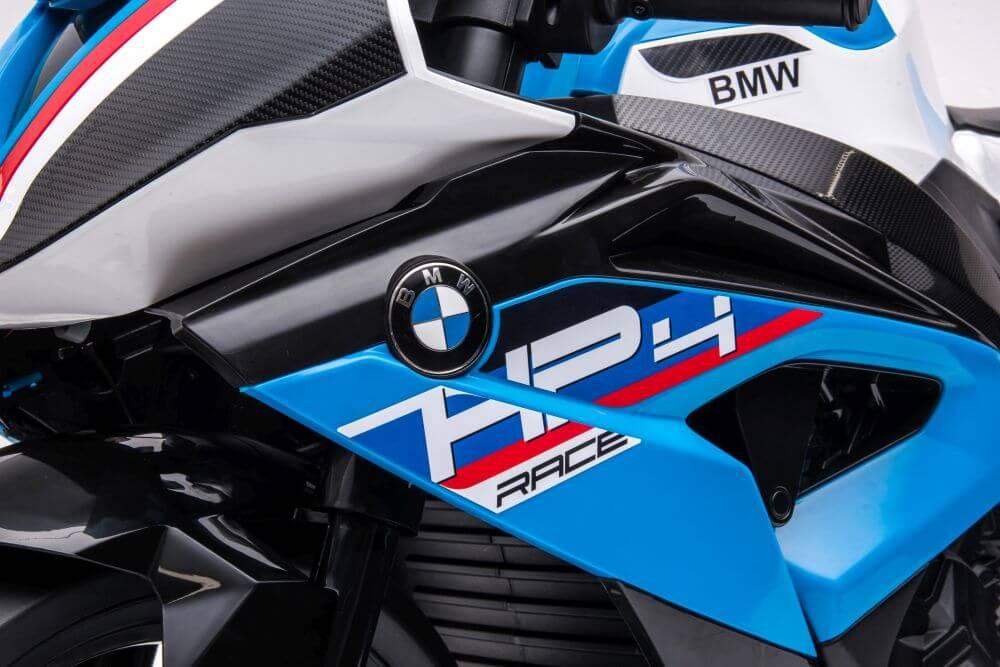 12V Blue BMW HP4 Kids' Super Motorcycle W/ EVA Rubber Wheels, Music & Lights