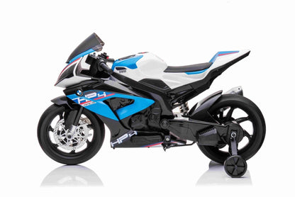 12V Blue BMW HP4 Kids' Super Motorcycle W/ EVA Rubber Wheels, Music & Lights