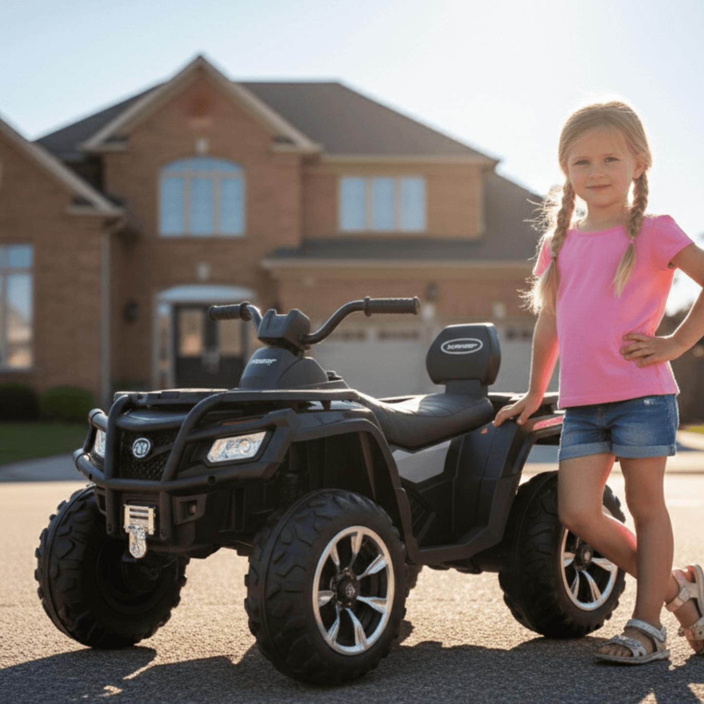 24V White Upgraded Titan Edition 4x4 Ride-On Quad ATV W/ EVA Rubber Wheels, Bluetooth Music & Lights