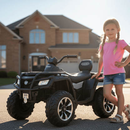 24V White Upgraded Titan Edition 4x4 Ride-On Quad ATV W/ EVA Rubber Wheels, Bluetooth Music & Lights