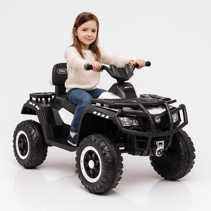 24V White Upgraded Titan Edition 4x4 Ride-On Quad ATV W/ EVA Rubber Wheels, Bluetooth Music & Lights