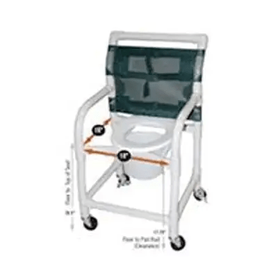 120HL Ezee Life PVC Wheeled Shower Commode Chair - 18x18 Fixed Arms, Lightweight Rolling Commode for Home & Institutional Care