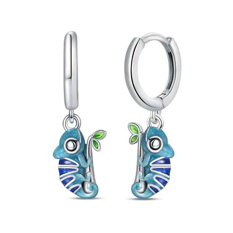 Chameleon Charm Sterling Silver Hoop Earrings