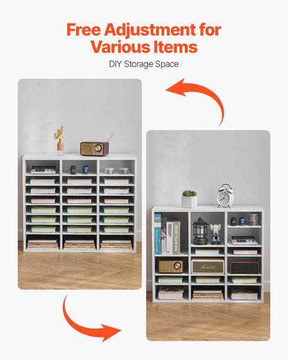 VEVOR Wooden Literature Organizer 24 Compartments with Adjustable Shelves White