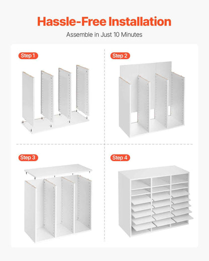VEVOR Wooden Literature Organizer 24 Compartments with Adjustable Shelves White