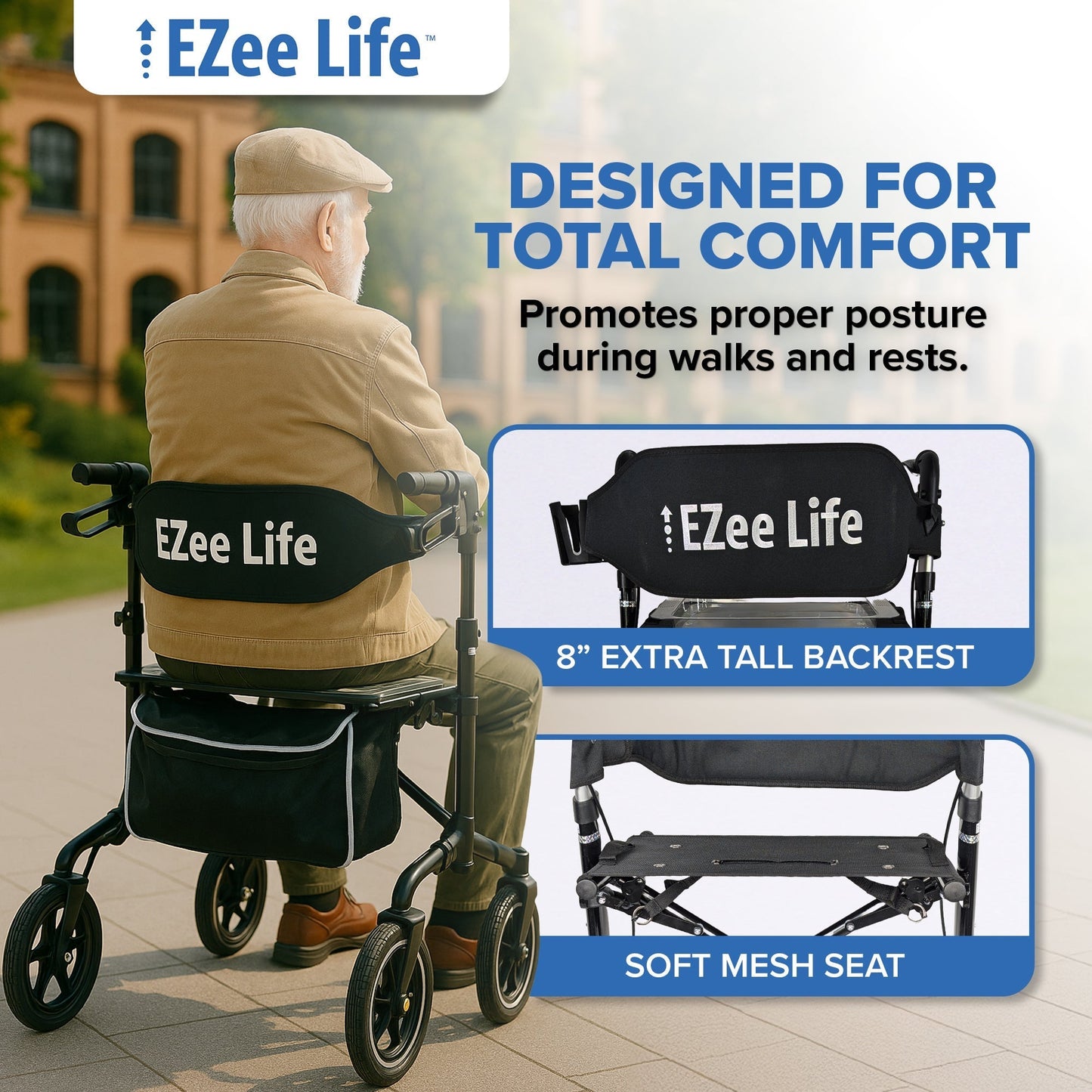 EZee Life X Frame Rollator CH3011 | Lightweight 4-Wheel Walker with Seat Canada
